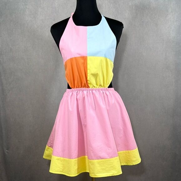NWOT Colorblock Halter Mini Dress - Picture 2 of 10